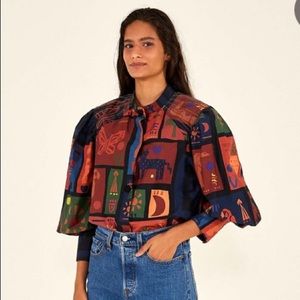 FARM Rio COLORFUL TROPICAL ICONS BLOUSE